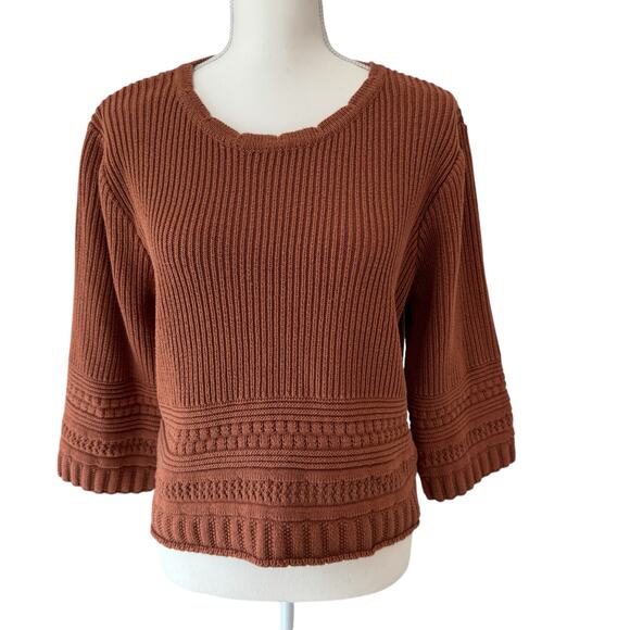 OPHELIA ROE Sweater Womens Large Rust Ribbed Crochet Boxy Boho - Picture 3 of 11
